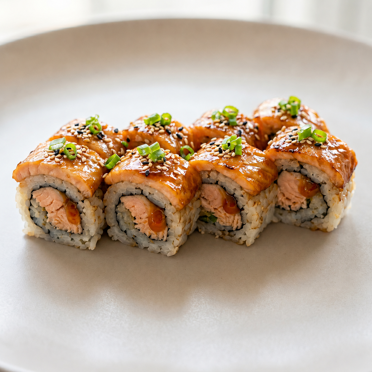 Salmón Patrón — roll premium de salmón glaseado, siempre cocido