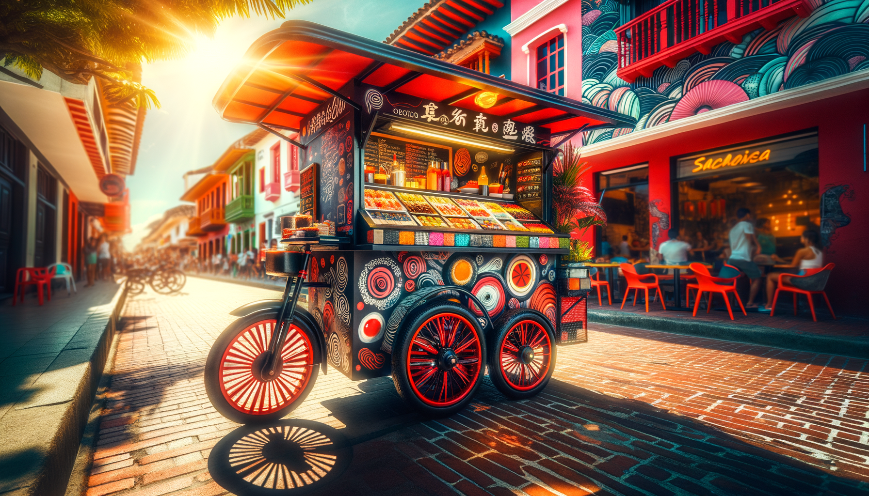 Sushi Pop food tricycle cart — Japanese-Colombian fusion street food in El Rodadero, Santa Marta